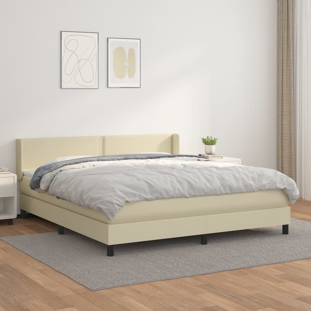 Κρεβάτι Boxspring με Στρώμα Κρεμ 180x200 εκ. Συνθετικό Δέρμα