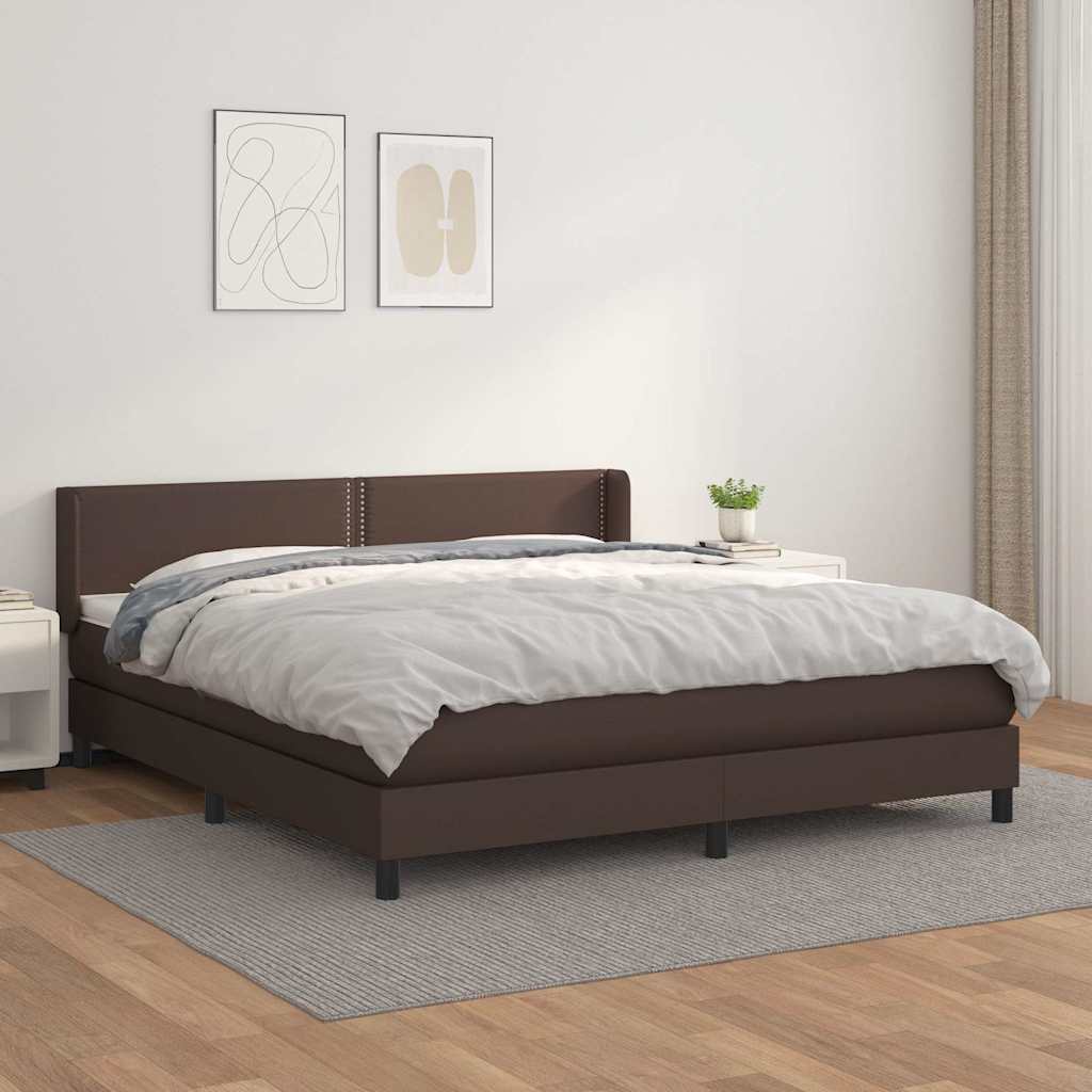 Κρεβάτι Boxspring με Στρώμα Καφέ 180x200 εκ. Συνθετικό Δέρμα