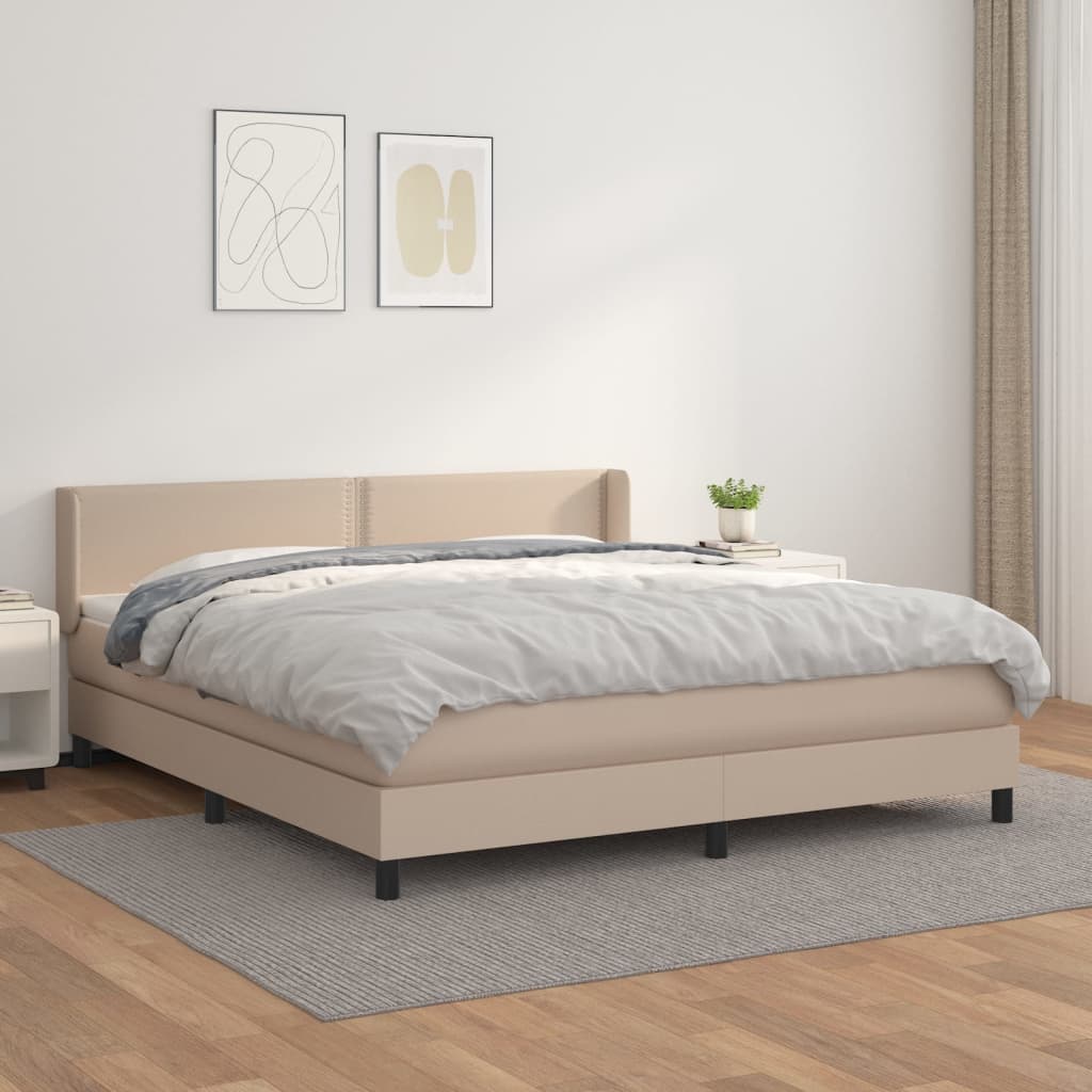Κρεβάτι Boxspring με Στρώμα Καπουτσίνο 180x200 εκ. Συνθ. Δέρμα