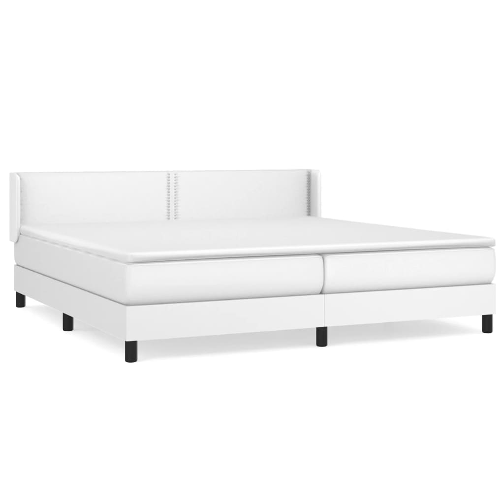 Κρεβάτι Boxspring με Στρώμα Λευκό 200x200 εκ. Συνθετικό Δέρμα