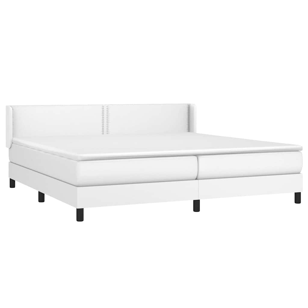 Κρεβάτι Boxspring με Στρώμα Λευκό 200x200 εκ. Συνθετικό Δέρμα