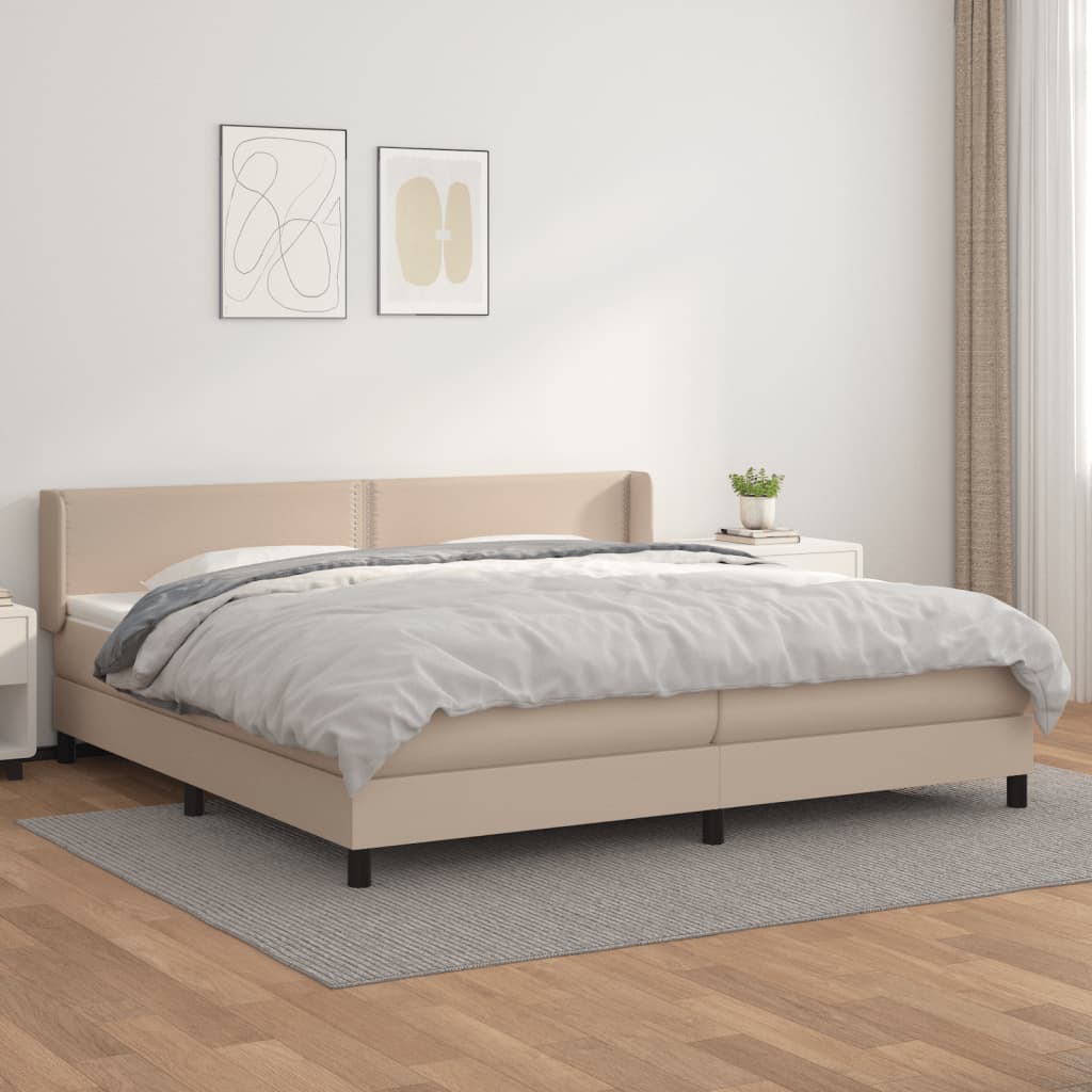 Κρεβάτι Boxspring με Στρώμα Καπουτσίνο 200x200εκ.από Συνθ.Δέρμα