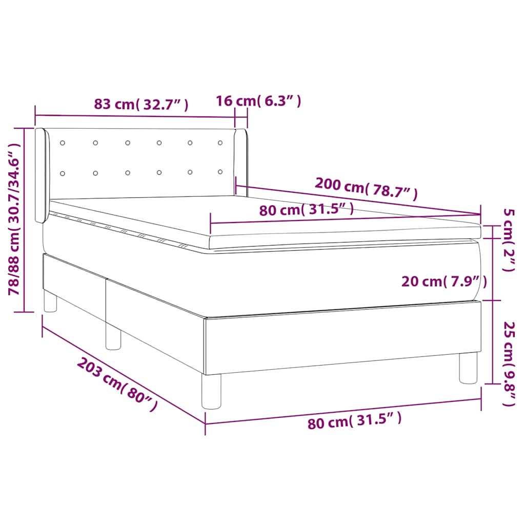 Κρεβάτι Boxspring με Στρώμα Καφέ 80 x 200 εκ. Συνθετικό Δέρμα