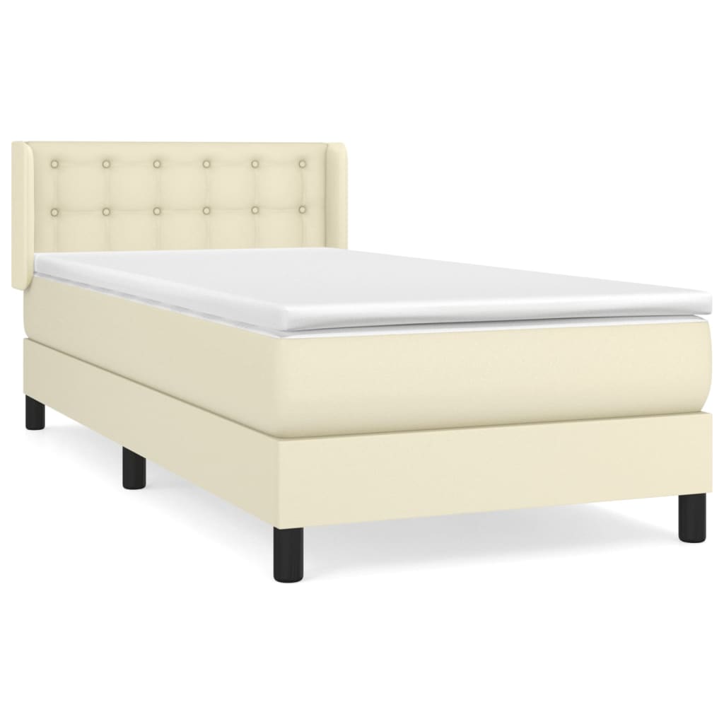 Κρεβάτι Boxspring με Στρώμα Κρεμ 90x190 εκ. από Συνθετικό Δέρμα - Pakobazaar