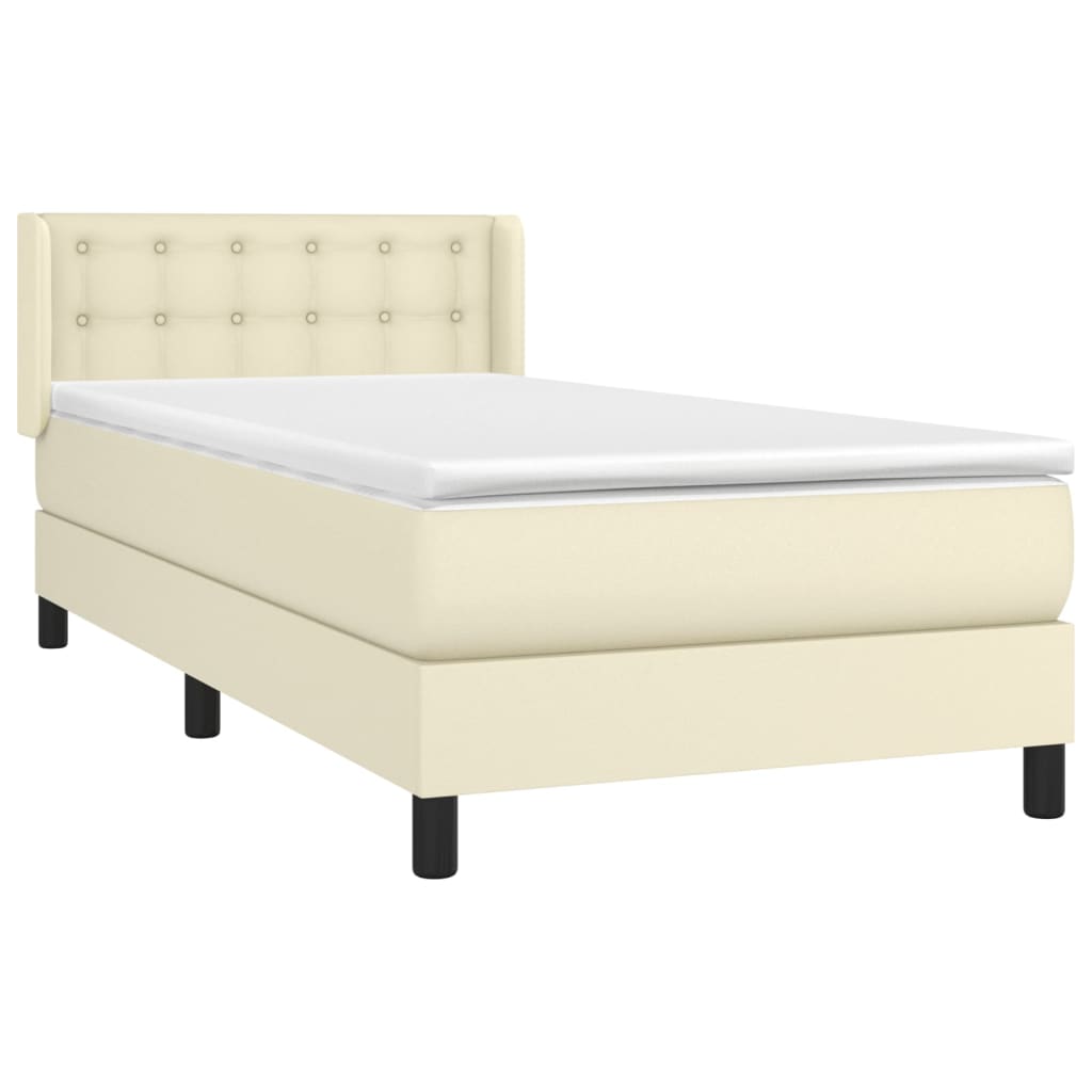 Κρεβάτι Boxspring με Στρώμα Κρεμ 90x190 εκ. από Συνθετικό Δέρμα - Pakobazaar