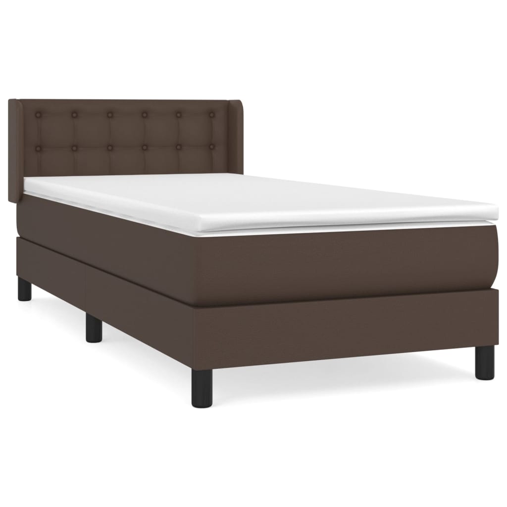 Κρεβάτι Boxspring με Στρώμα Καφέ 90x190 εκ. από Συνθετικό Δέρμα