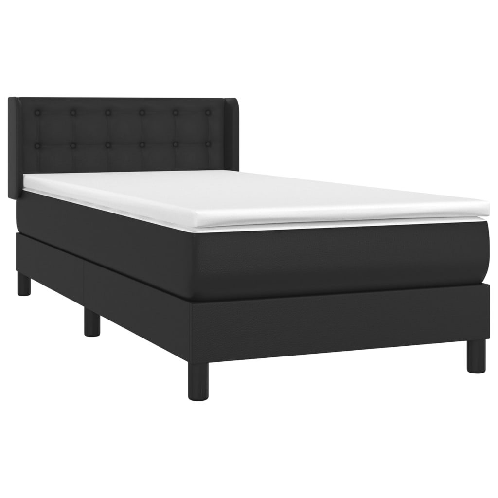 Κρεβάτι Boxspring με Στρώμα Μαύρο 90x200εκ. από Συνθετικό Δέρμα