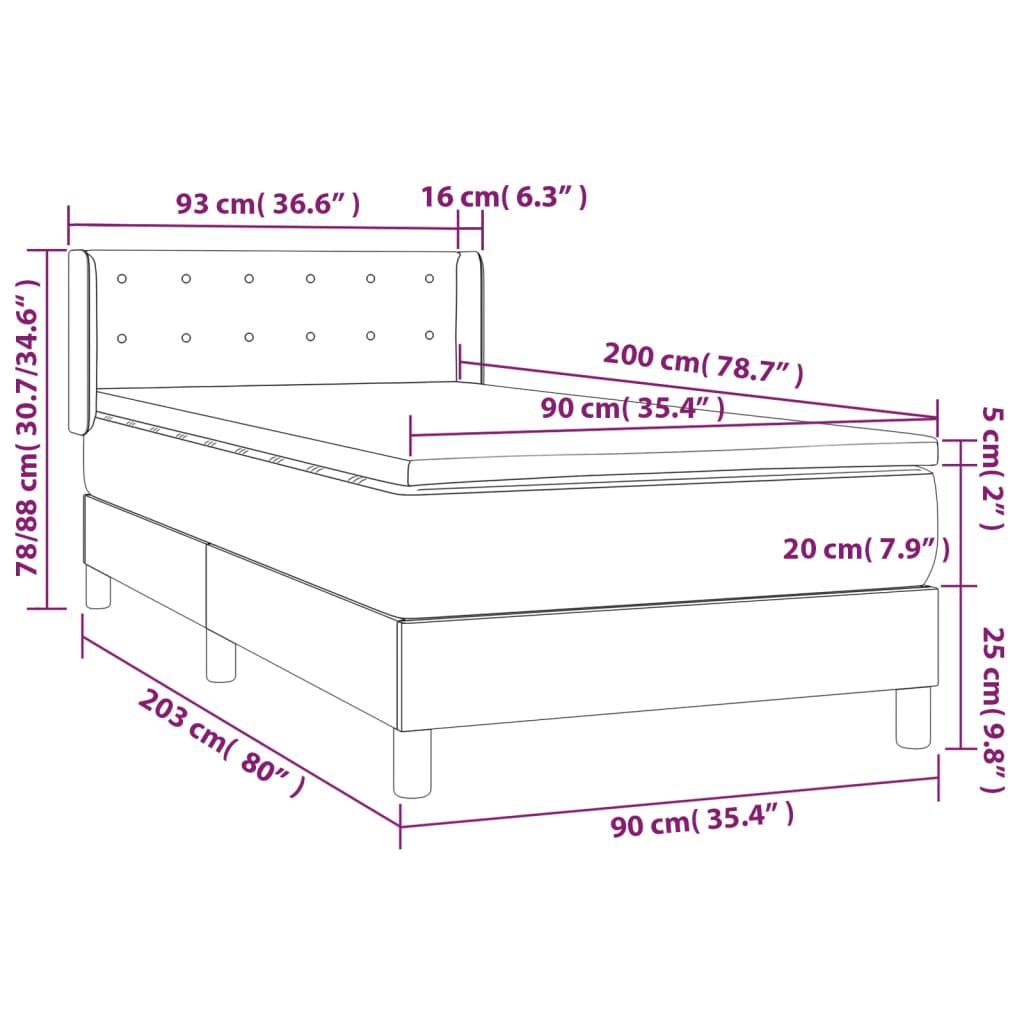 Κρεβάτι Boxspring με Στρώμα Λευκό 90x200εκ. από Συνθετικό Δέρμα