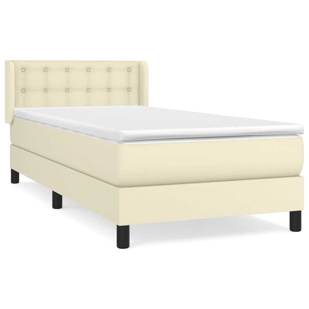 Κρεβάτι Boxspring με Στρώμα Κρεμ 90x200 εκ. από Συνθετικό Δέρμα - Pakobazaar