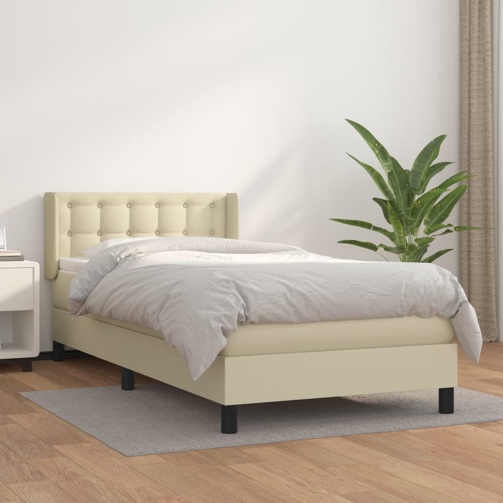 Κρεβάτι Boxspring με Στρώμα Κρεμ 90x200 εκ. από Συνθετικό Δέρμα - Pakobazaar