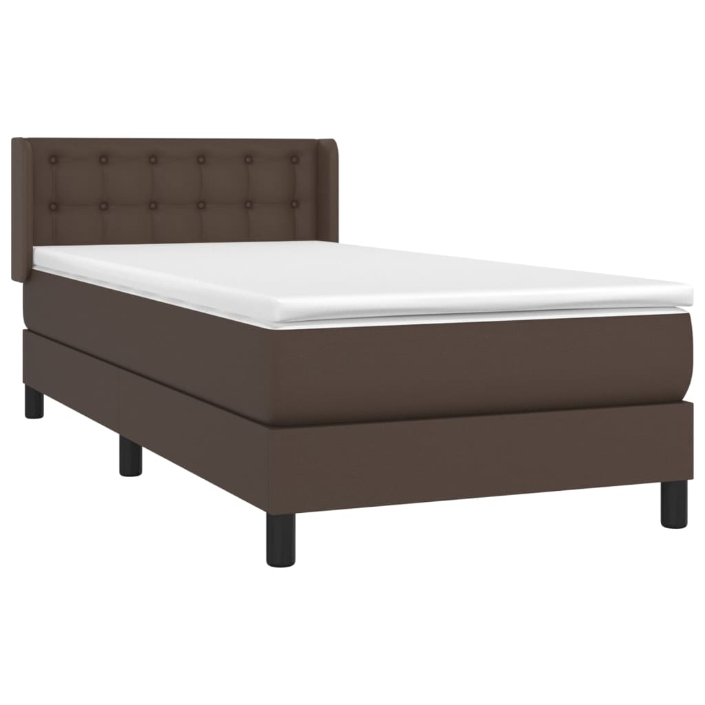 Κρεβάτι Boxspring με Στρώμα Καφέ 90x200 εκ. από Συνθετικό Δέρμα