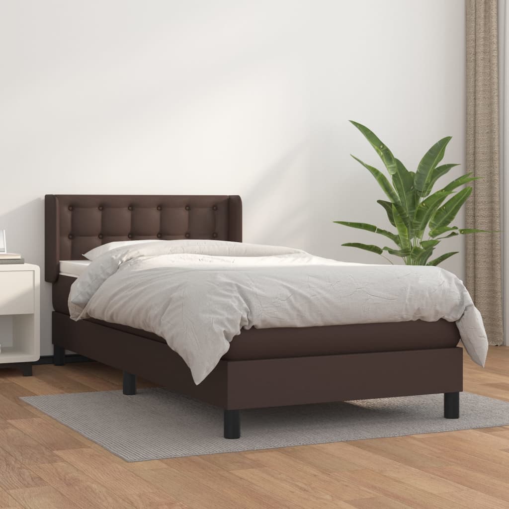 Κρεβάτι Boxspring με Στρώμα Καφέ 90x200 εκ. από Συνθετικό Δέρμα
