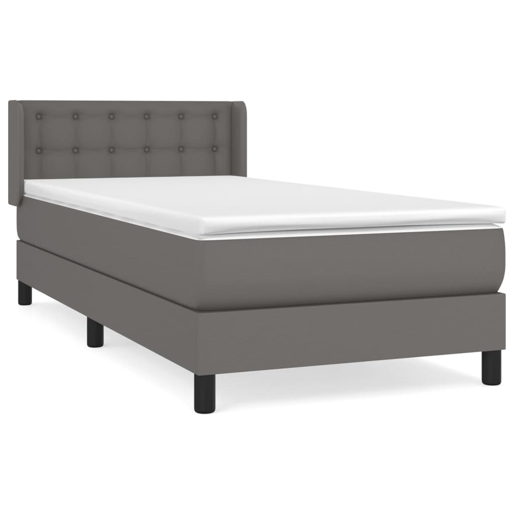 Κρεβάτι Boxspring με Στρώμα Γκρι 90x200 εκ. από Συνθετικό Δέρμα
