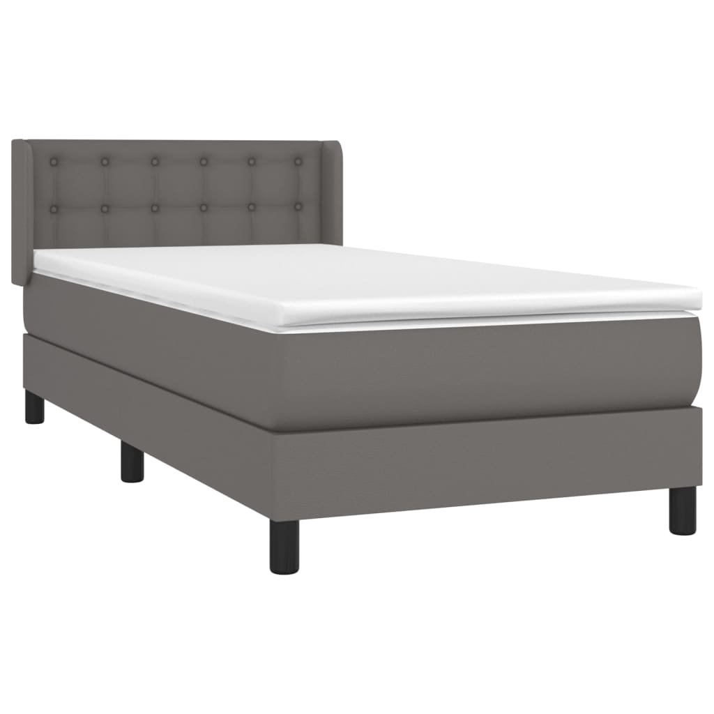 Κρεβάτι Boxspring με Στρώμα Γκρι 90x200 εκ. από Συνθετικό Δέρμα