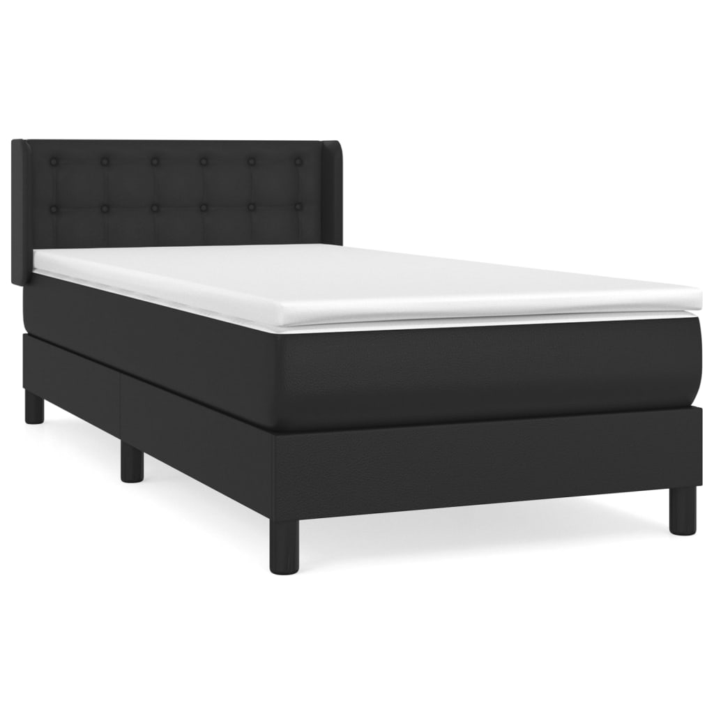 Κρεβάτι Boxspring με Στρώμα Μαύρο 100x200εκ.από Συνθετικό Δέρμα - Pakobazaar