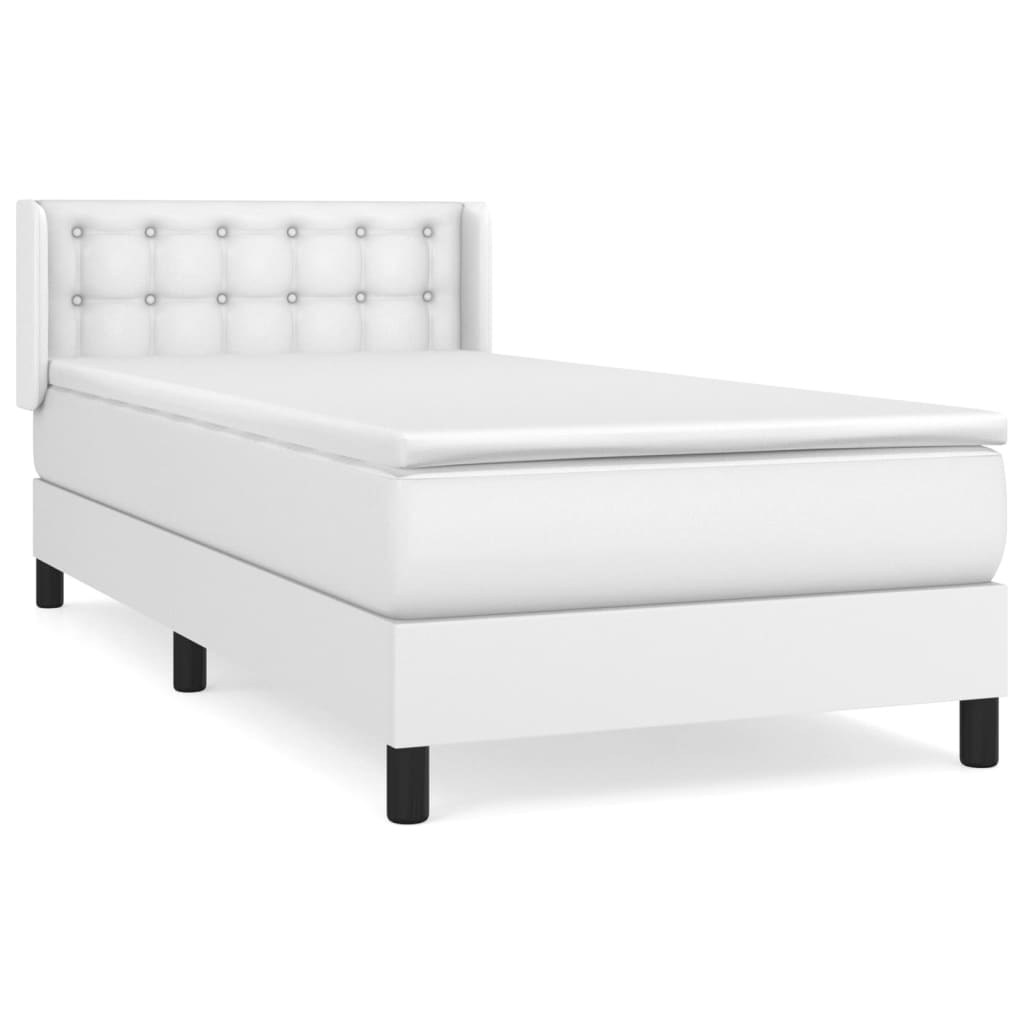 Κρεβάτι Boxspring με Στρώμα Λευκό 100x200εκ.από Συνθετικό Δέρμα