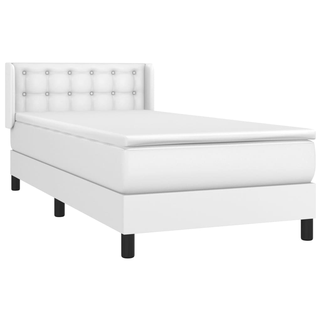 Κρεβάτι Boxspring με Στρώμα Λευκό 100x200εκ.από Συνθετικό Δέρμα