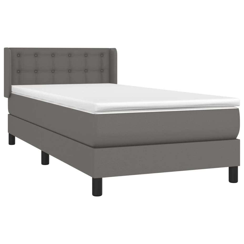 Κρεβάτι Boxspring με Στρώμα Γκρι 100x200εκ. από Συνθετικό Δέρμα
