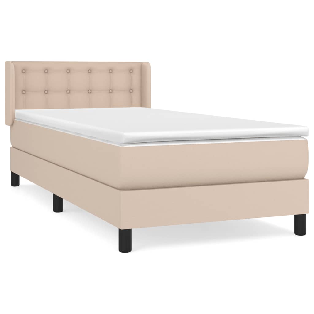 Κρεβάτι Boxspring με Στρώμα Καπουτσίνο 100x200εκ.από Συνθ.Δέρμα - Pakobazaar