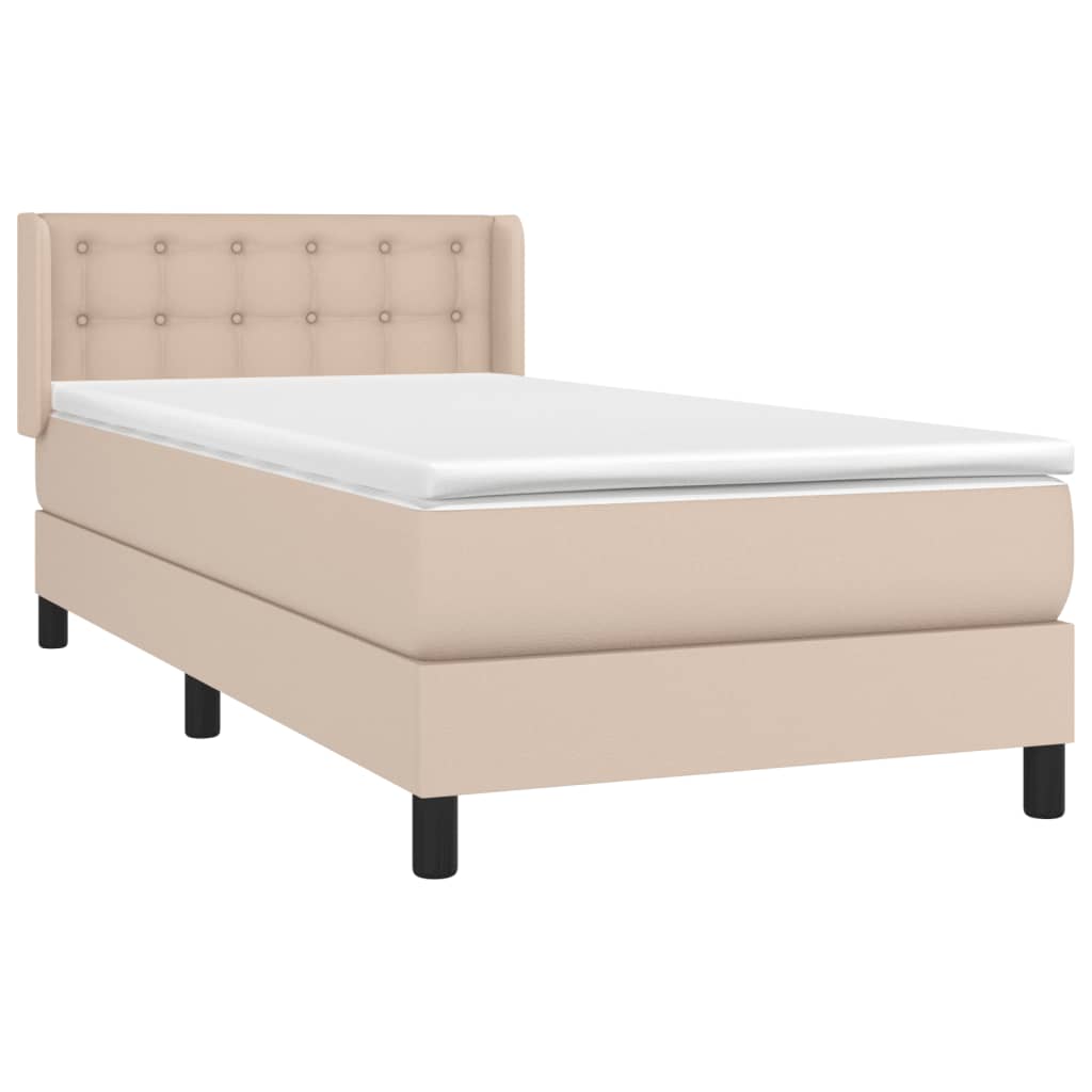 Κρεβάτι Boxspring με Στρώμα Καπουτσίνο 100x200εκ.από Συνθ.Δέρμα - Pakobazaar