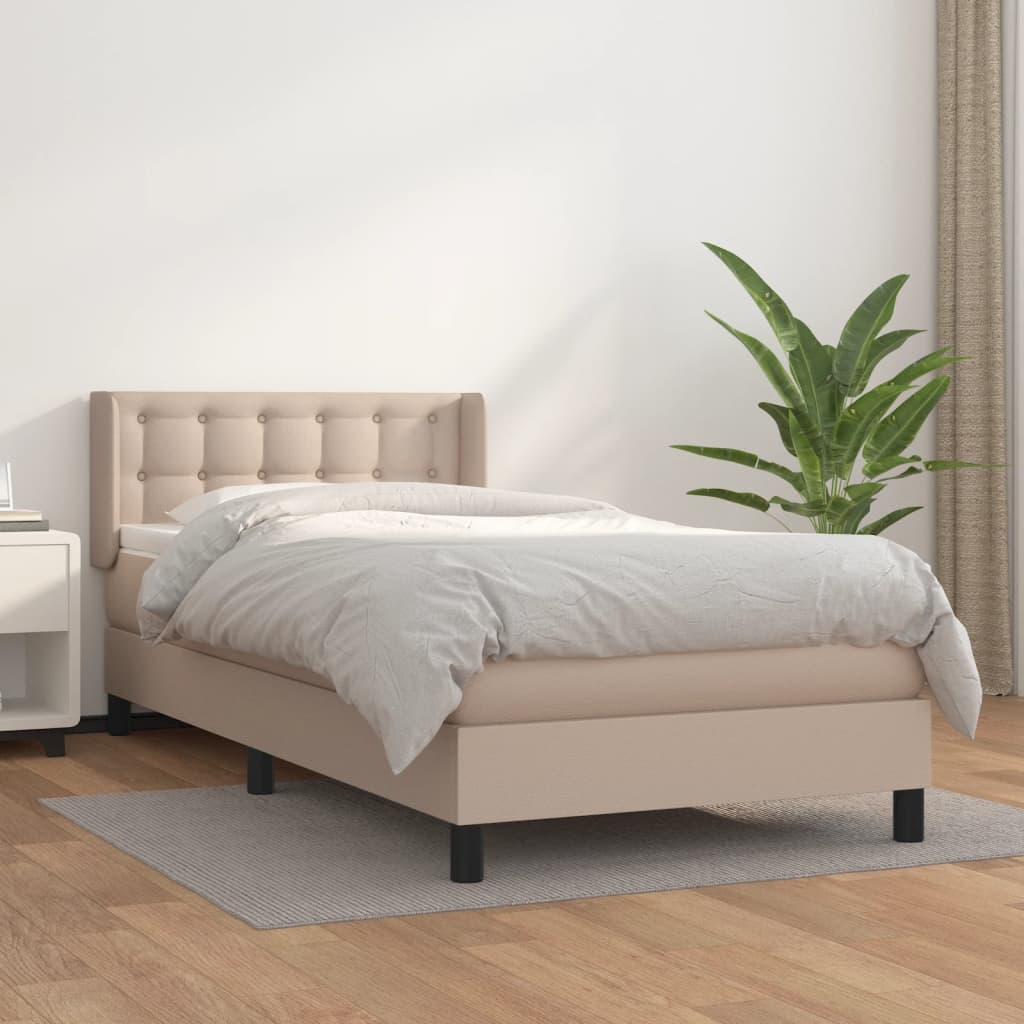 Κρεβάτι Boxspring με Στρώμα Καπουτσίνο 100x200εκ.από Συνθ.Δέρμα - Pakobazaar