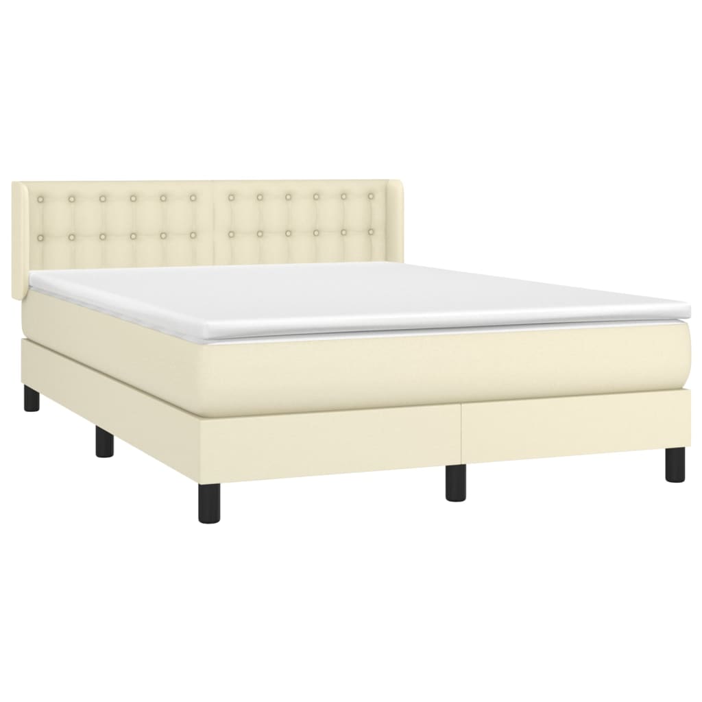 Κρεβάτι Boxspring με Στρώμα Κρεμ 140x190εκ. από Συνθετικό Δέρμα - Pakobazaar