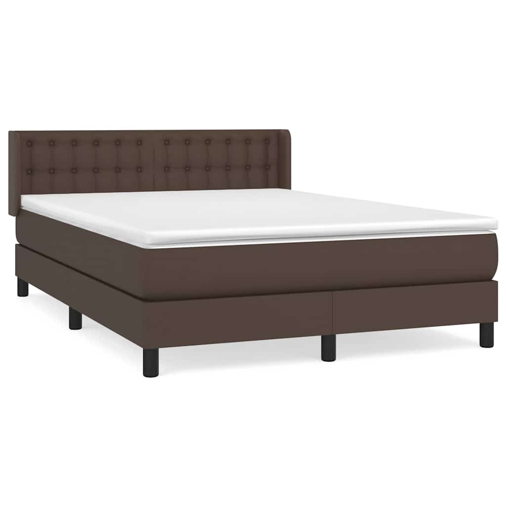 Κρεβάτι Boxspring με Στρώμα Καφέ 140x190εκ. από Συνθετικό Δέρμα
