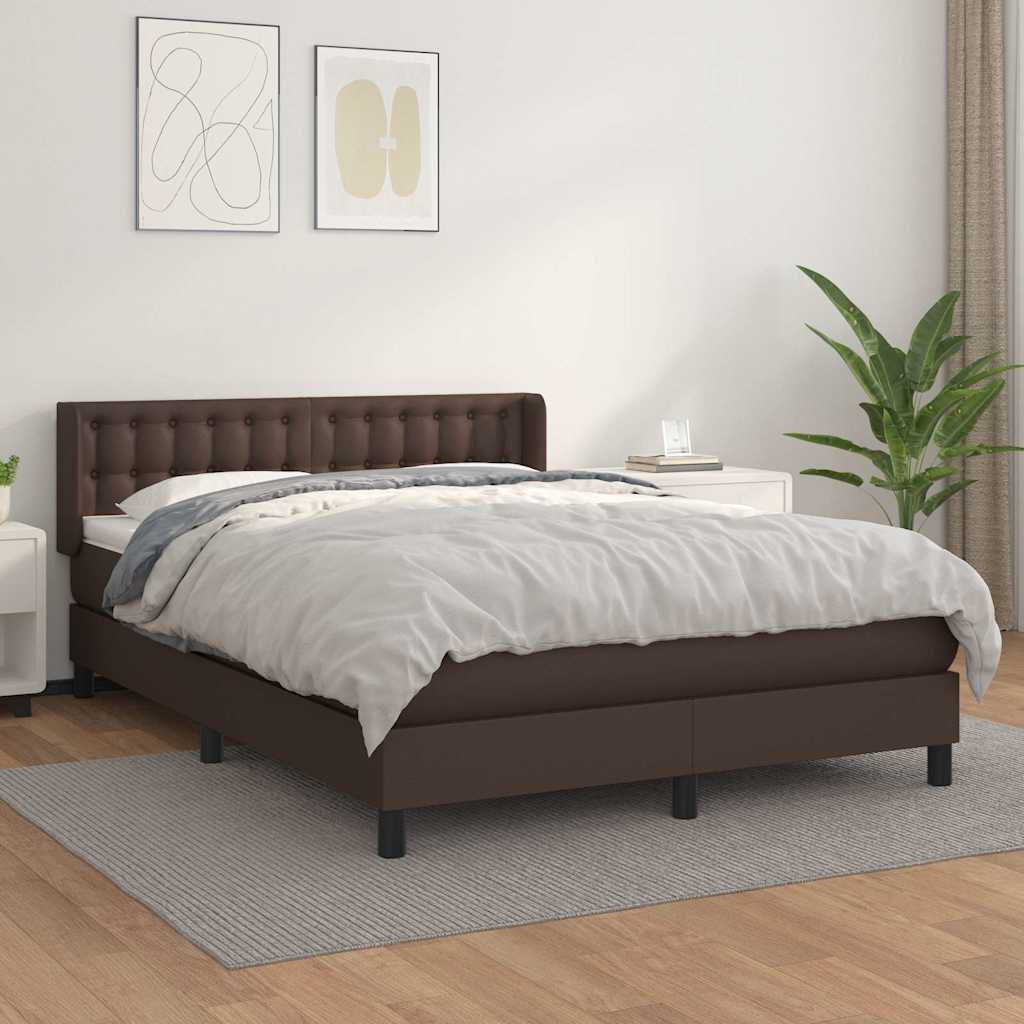 Κρεβάτι Boxspring με Στρώμα Καφέ 140x190εκ. από Συνθετικό Δέρμα