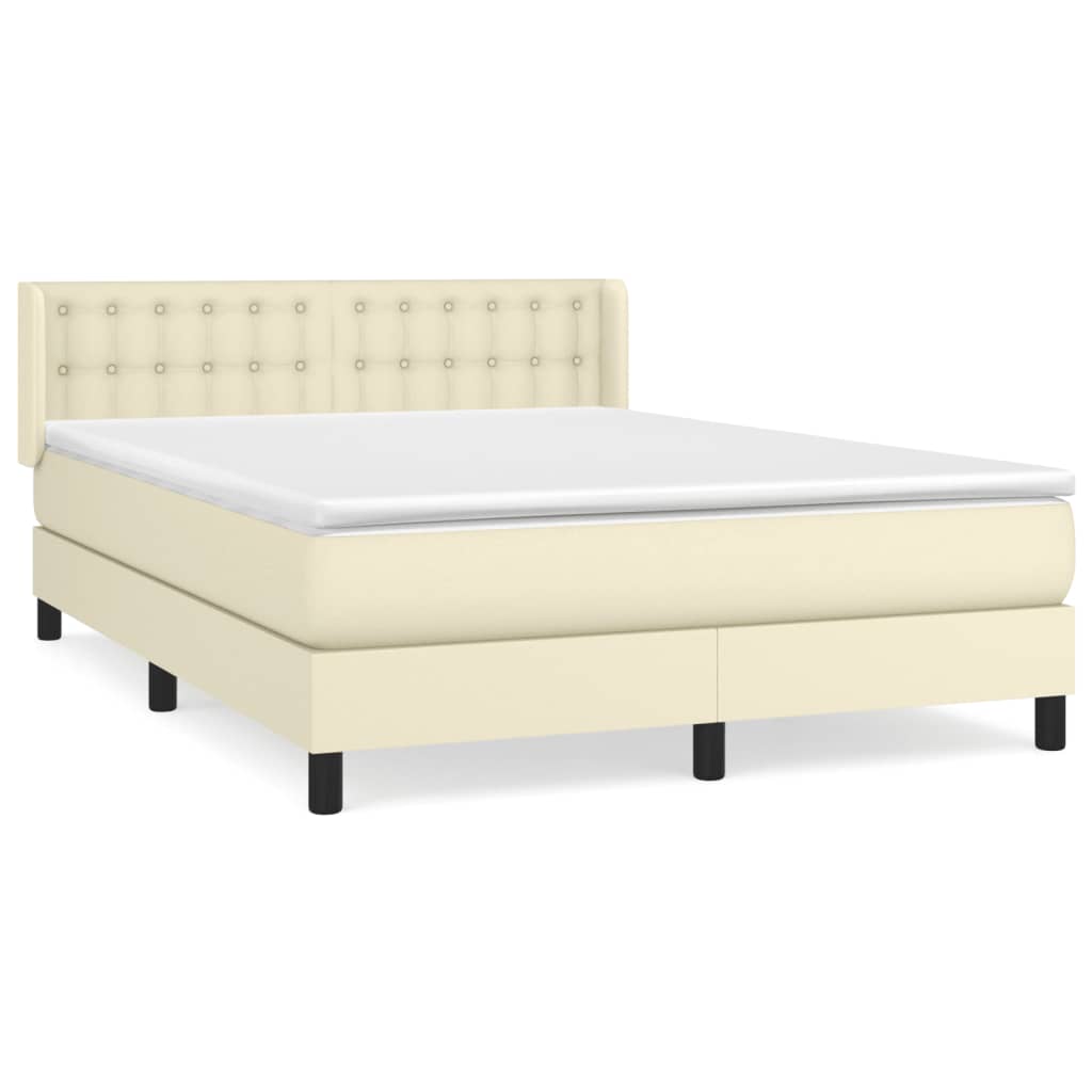 Κρεβάτι Boxspring με Στρώμα Κρεμ 140x200εκ. από Συνθετικό Δέρμα - Pakobazaar