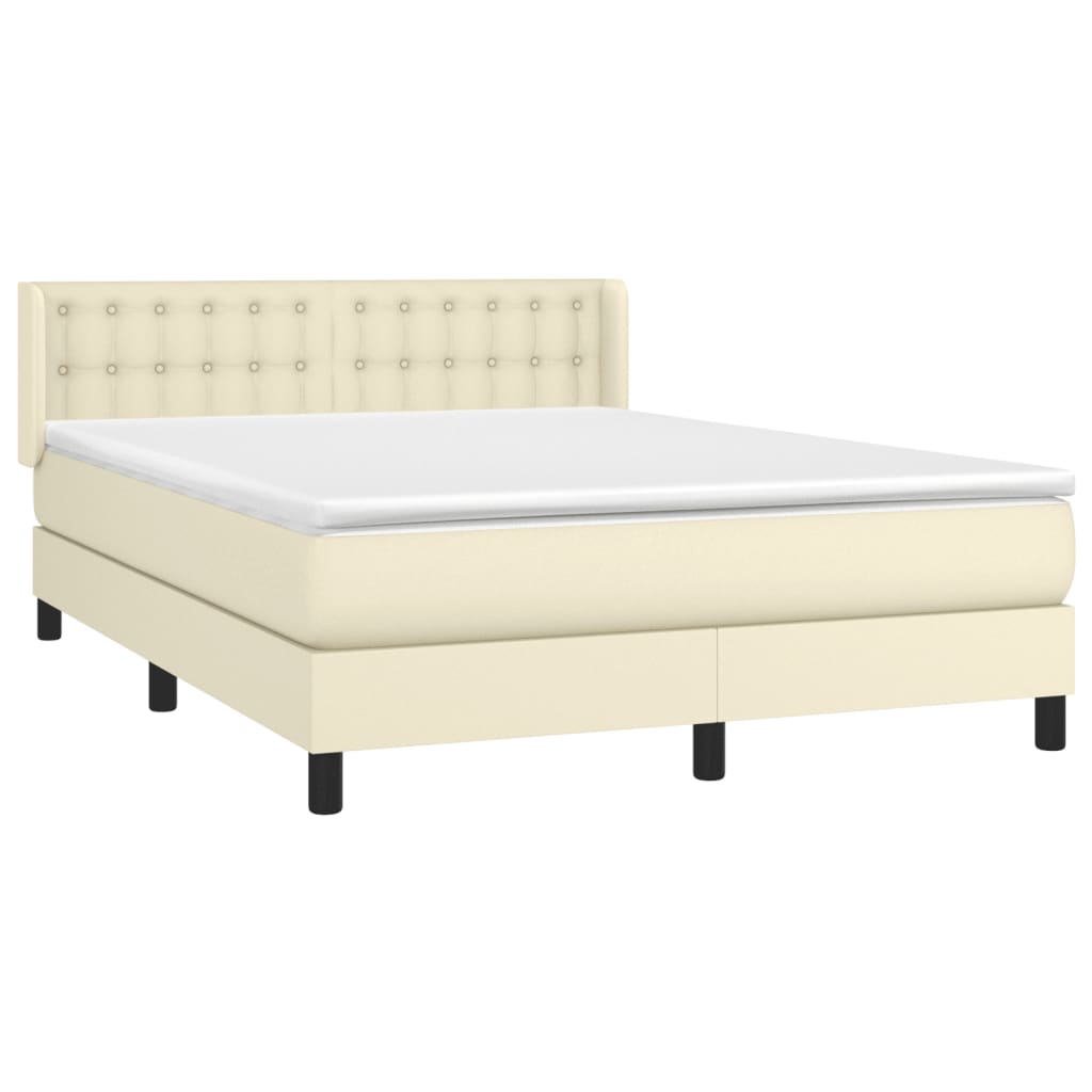 Κρεβάτι Boxspring με Στρώμα Κρεμ 140x200εκ. από Συνθετικό Δέρμα - Pakobazaar