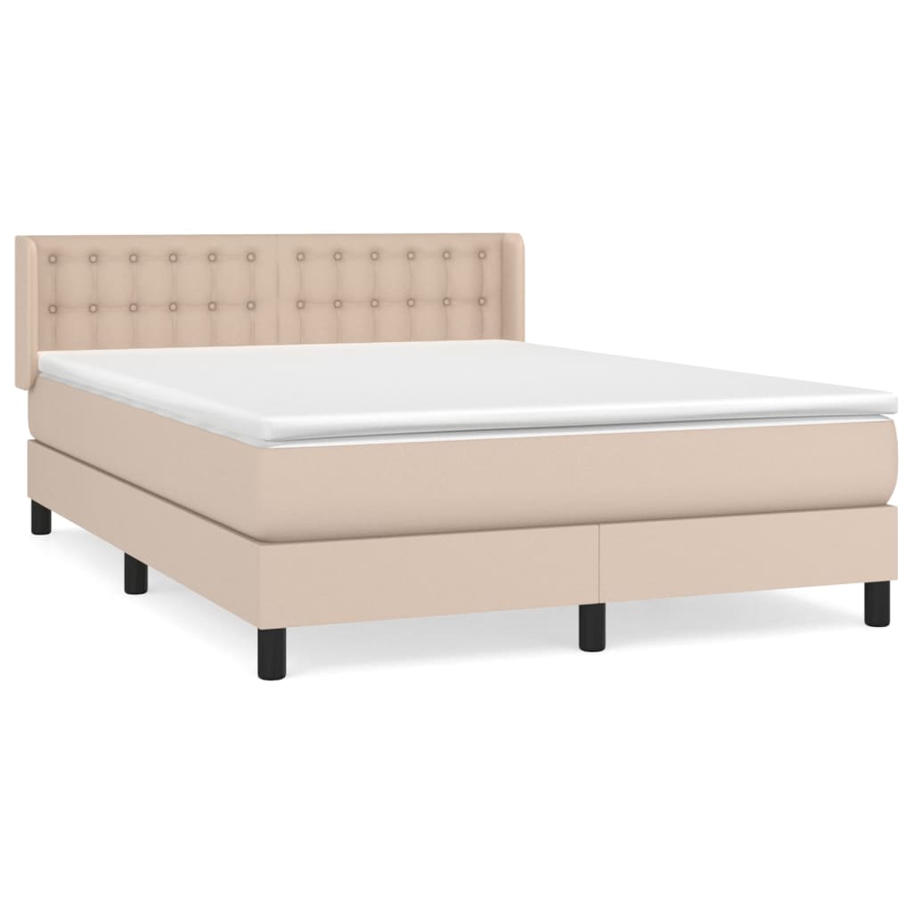 Κρεβάτι Boxspring με Στρώμα Καπουτσίνο 140x200εκ.από Συνθ.Δέρμα - Pakobazaar