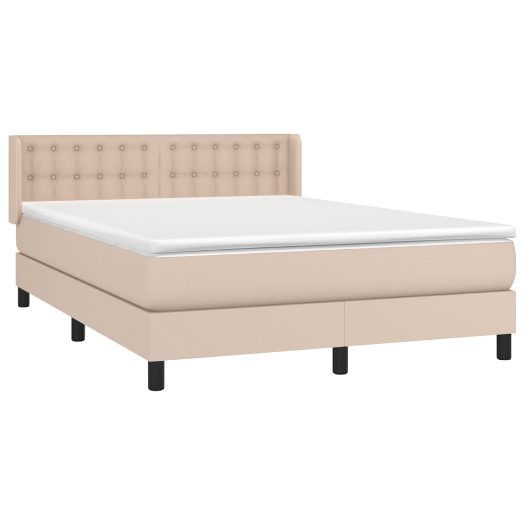 Κρεβάτι Boxspring με Στρώμα Καπουτσίνο 140x200εκ.από Συνθ.Δέρμα - Pakobazaar
