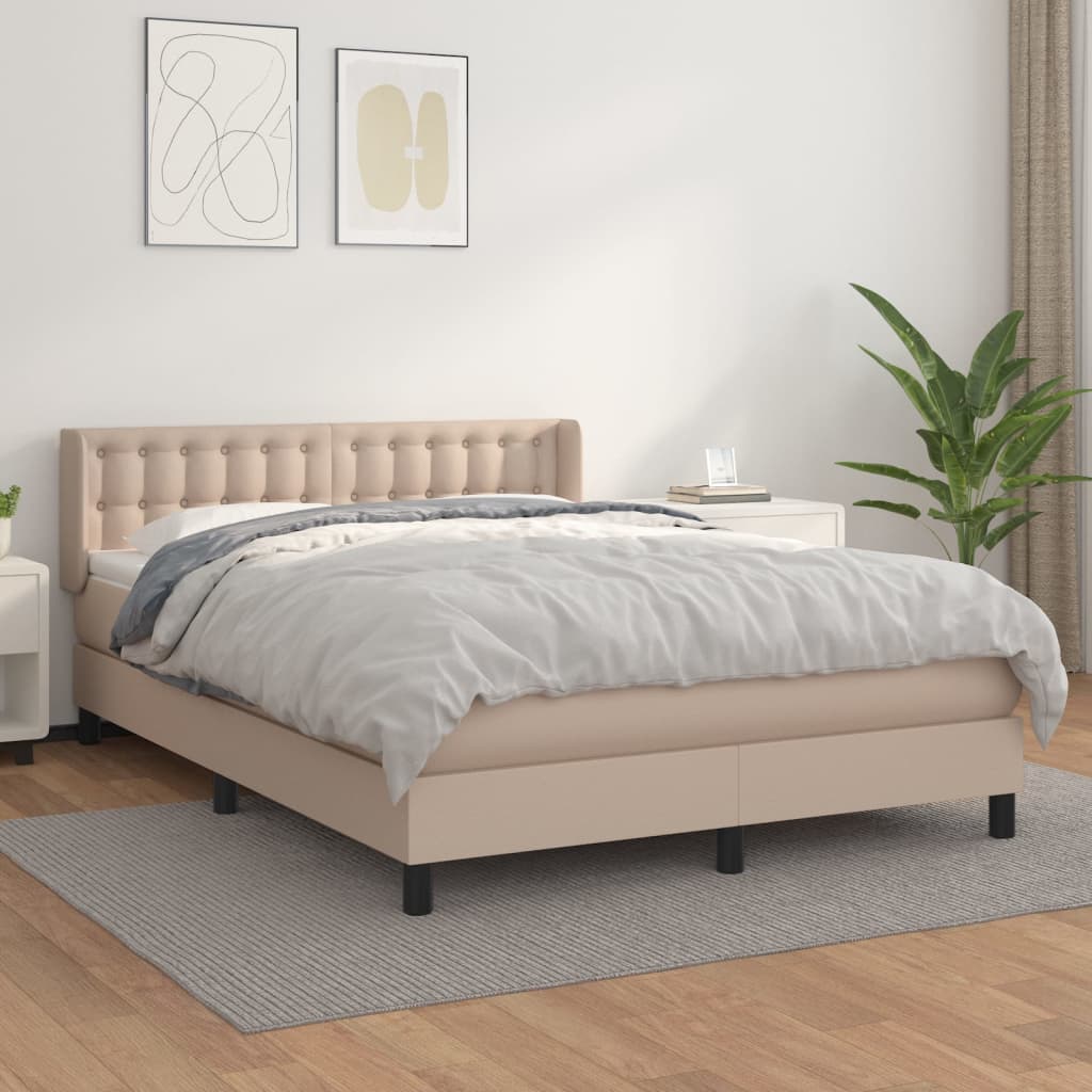 Κρεβάτι Boxspring με Στρώμα Καπουτσίνο 140x200εκ.από Συνθ.Δέρμα - Pakobazaar