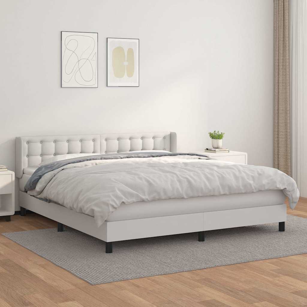 Κρεβάτι Boxspring με Στρώμα Λευκό 160x200εκ.από Συνθετικό Δέρμα