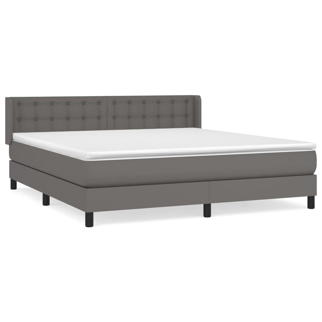 Κρεβάτι Boxspring με Στρώμα Γκρι 160x200εκ. από Συνθετικό Δέρμα
