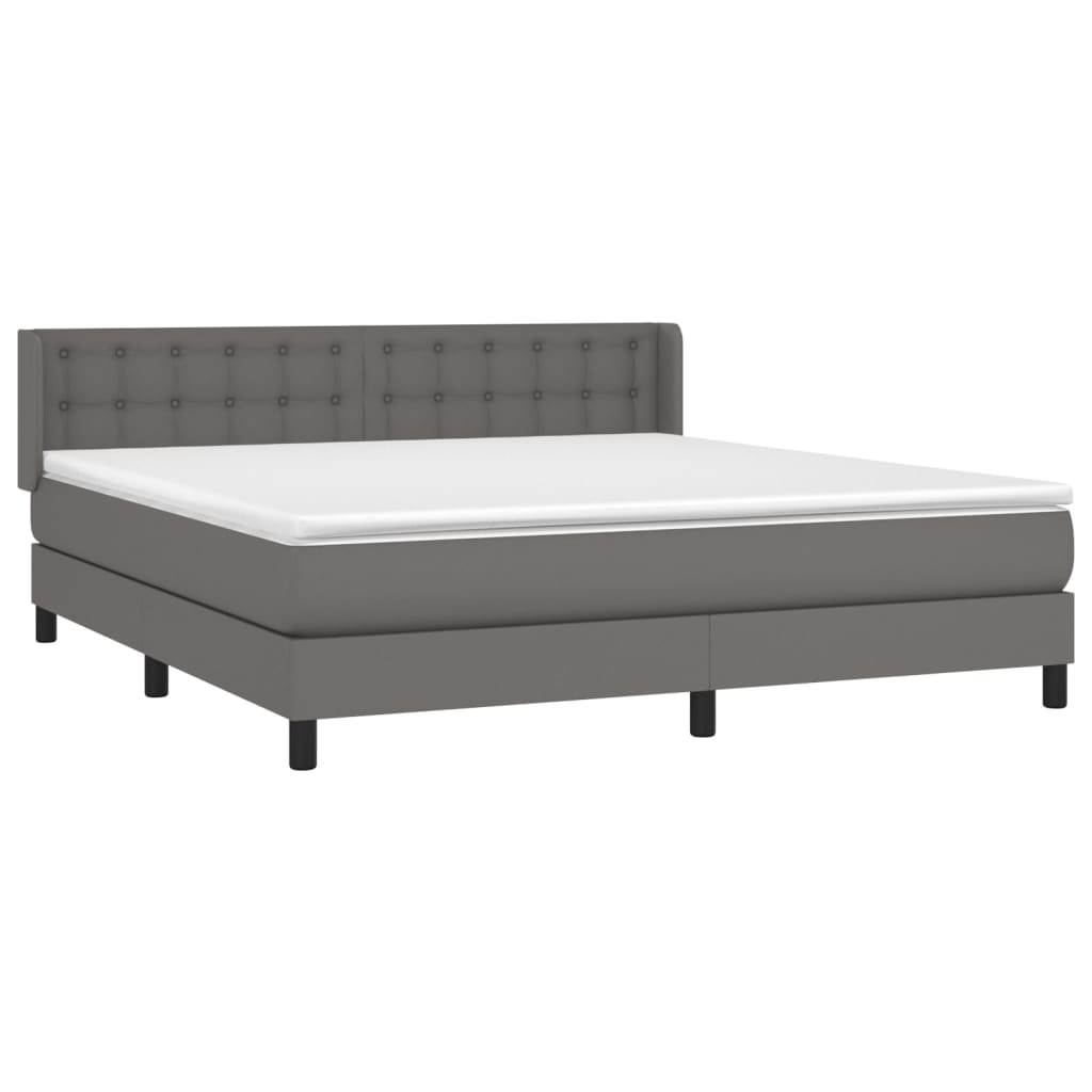 Κρεβάτι Boxspring με Στρώμα Γκρι 160x200εκ. από Συνθετικό Δέρμα