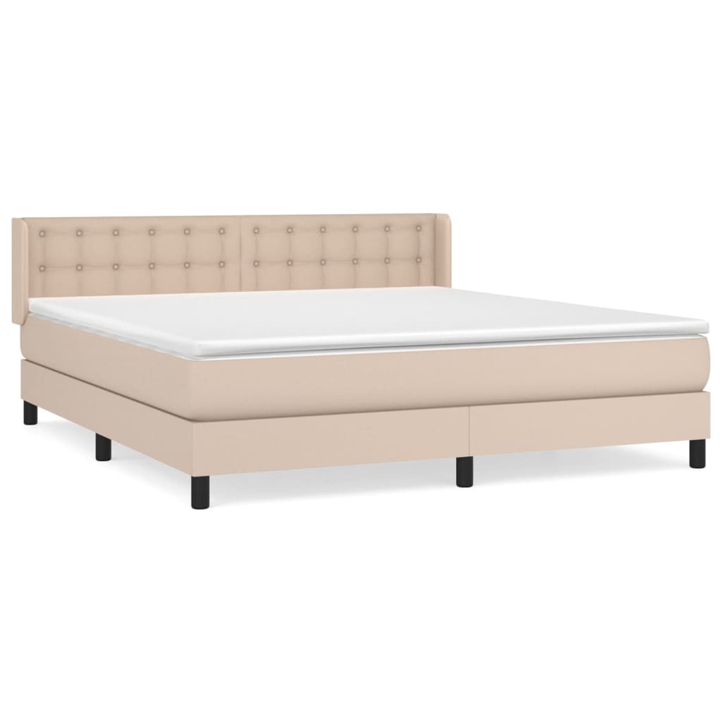 Κρεβάτι Boxspring με Στρώμα Καπουτσίνο 160x200εκ.από Συνθ.Δέρμα - Pakobazaar