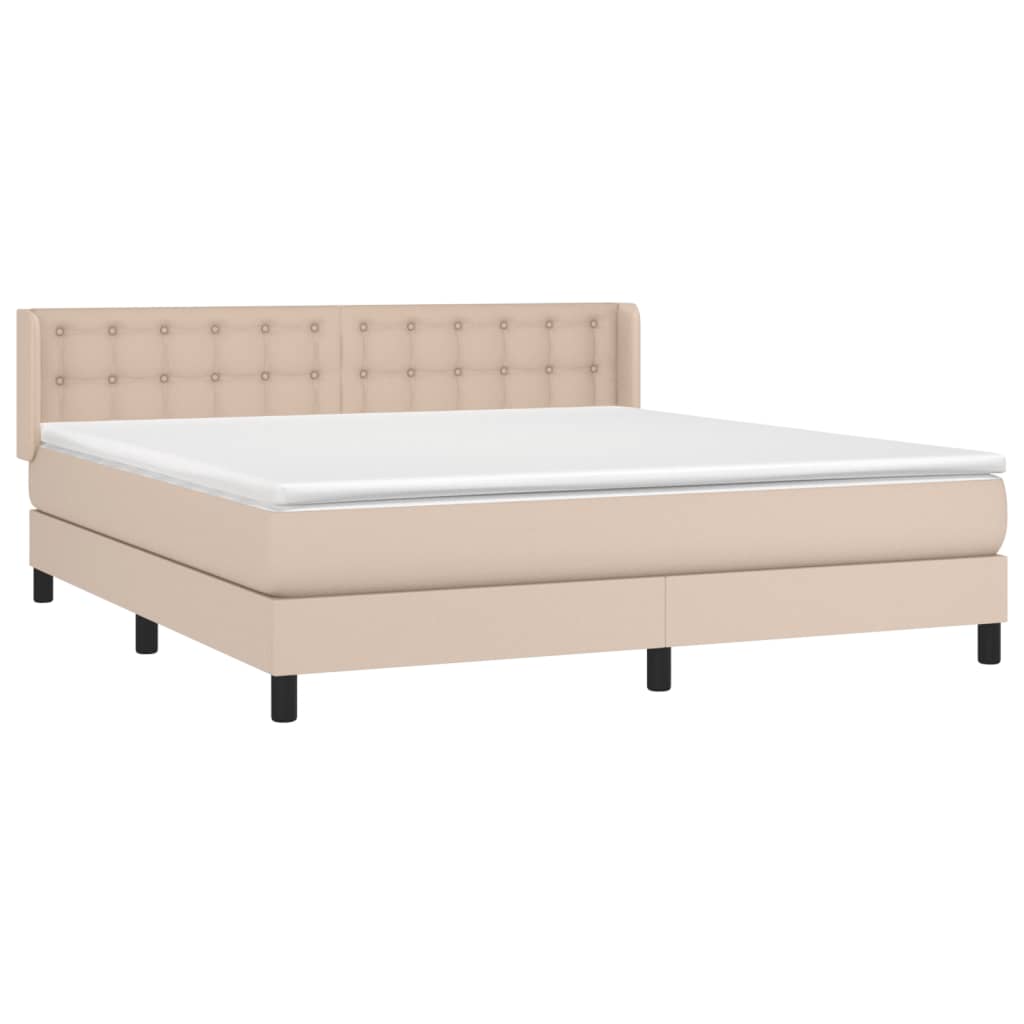 Κρεβάτι Boxspring με Στρώμα Καπουτσίνο 160x200εκ.από Συνθ.Δέρμα - Pakobazaar