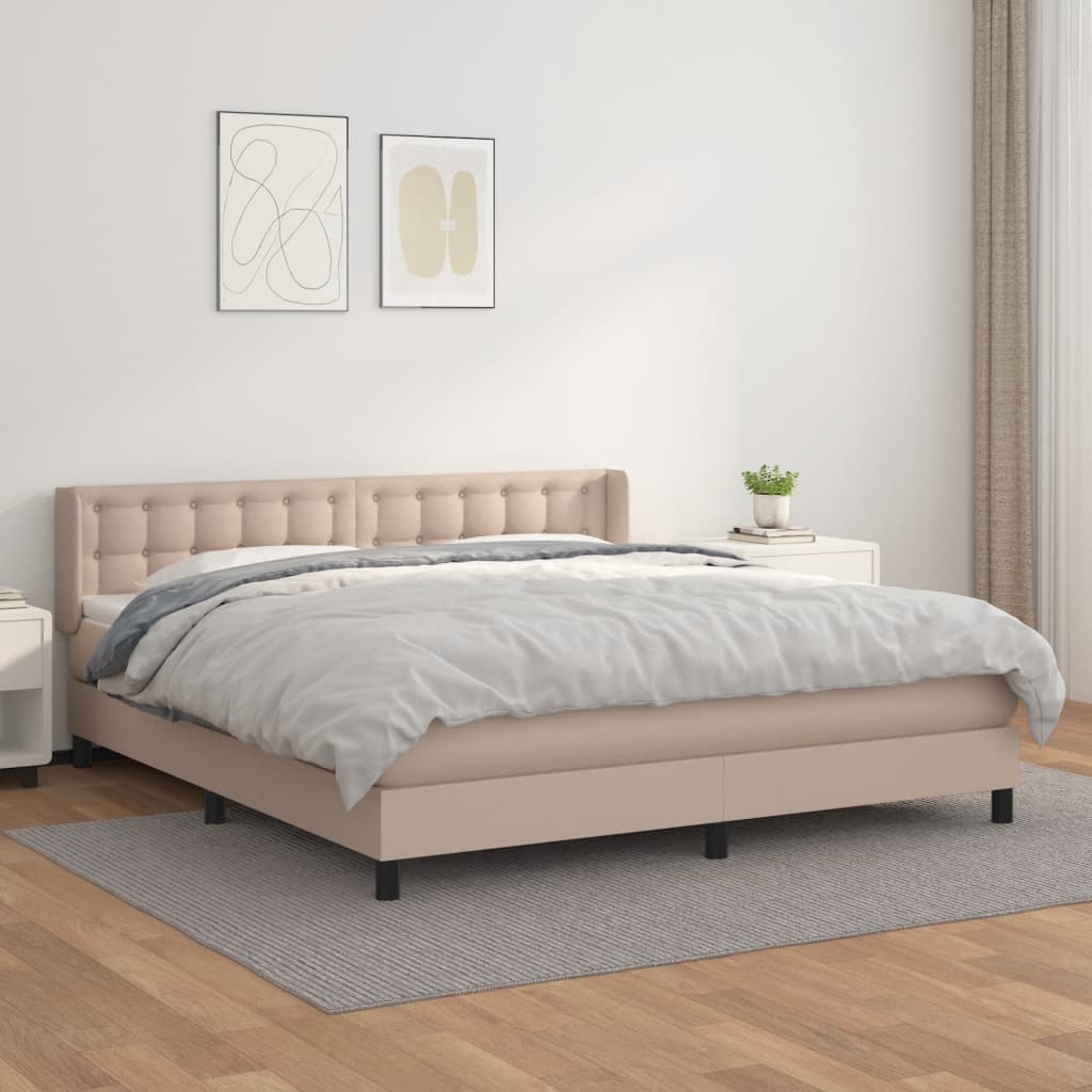 Κρεβάτι Boxspring με Στρώμα Καπουτσίνο 160x200εκ.από Συνθ.Δέρμα - Pakobazaar