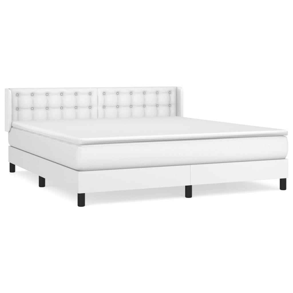 Κρεβάτι Boxspring με Στρώμα Λευκό 180x200 εκ. Συνθετικό Δέρμα