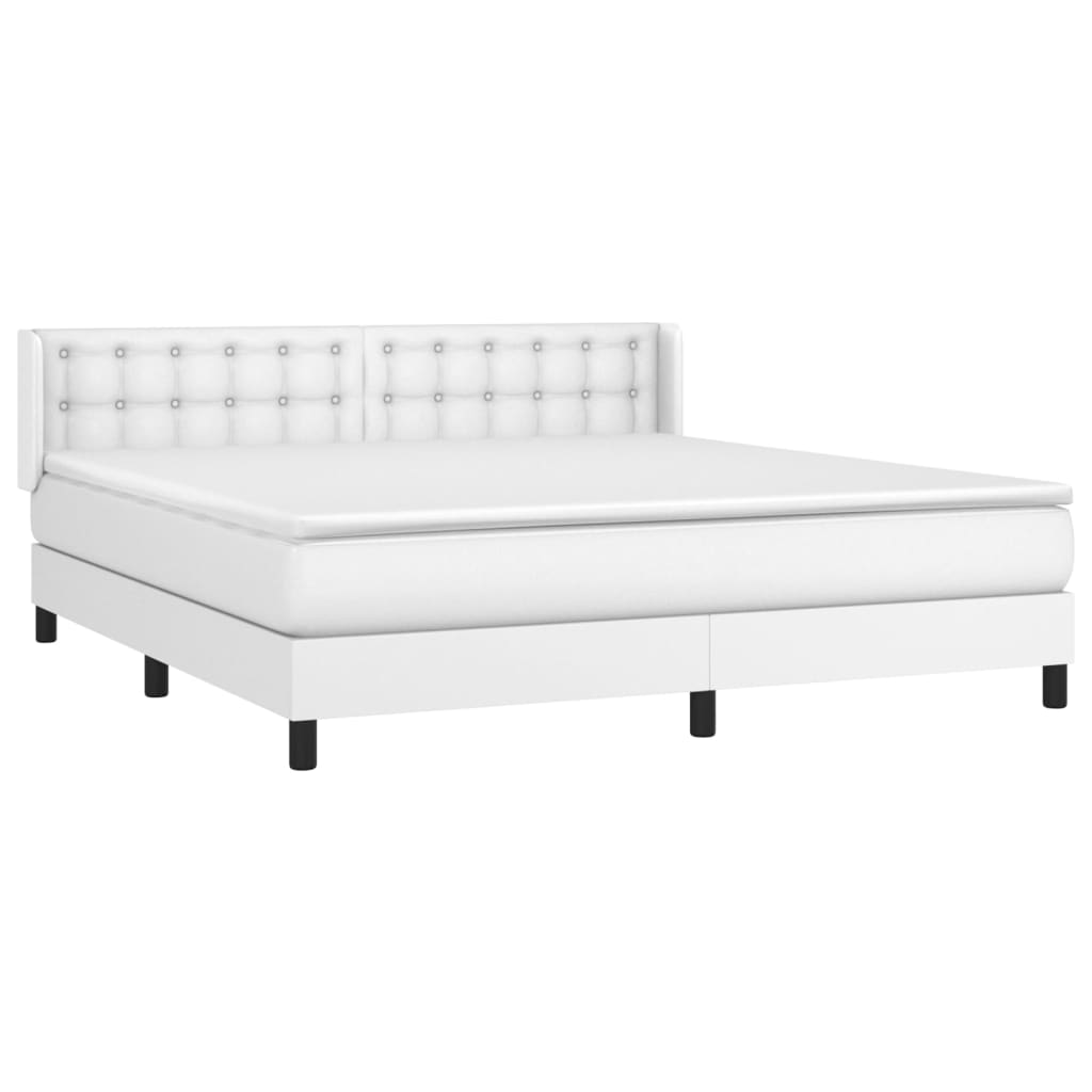 Κρεβάτι Boxspring με Στρώμα Λευκό 180x200 εκ. Συνθετικό Δέρμα