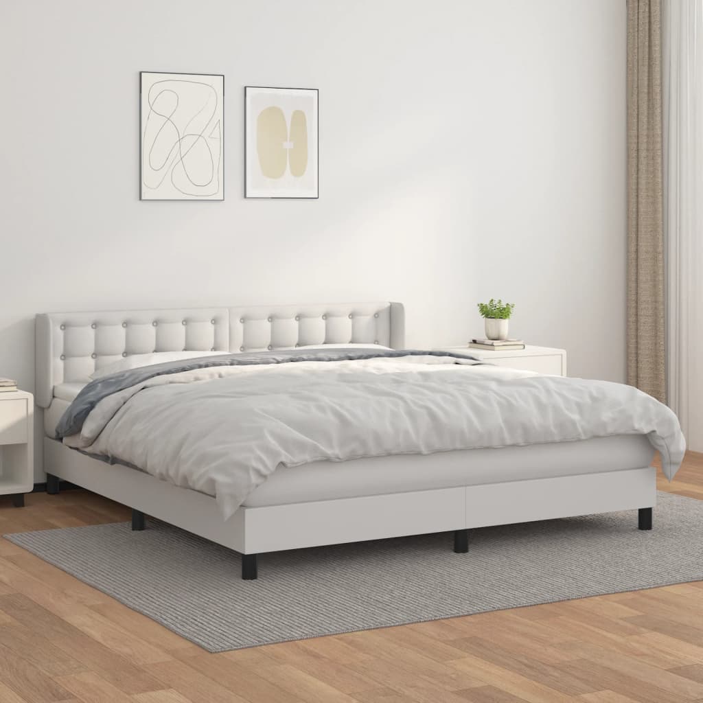 Κρεβάτι Boxspring με Στρώμα Λευκό 180x200 εκ. Συνθετικό Δέρμα