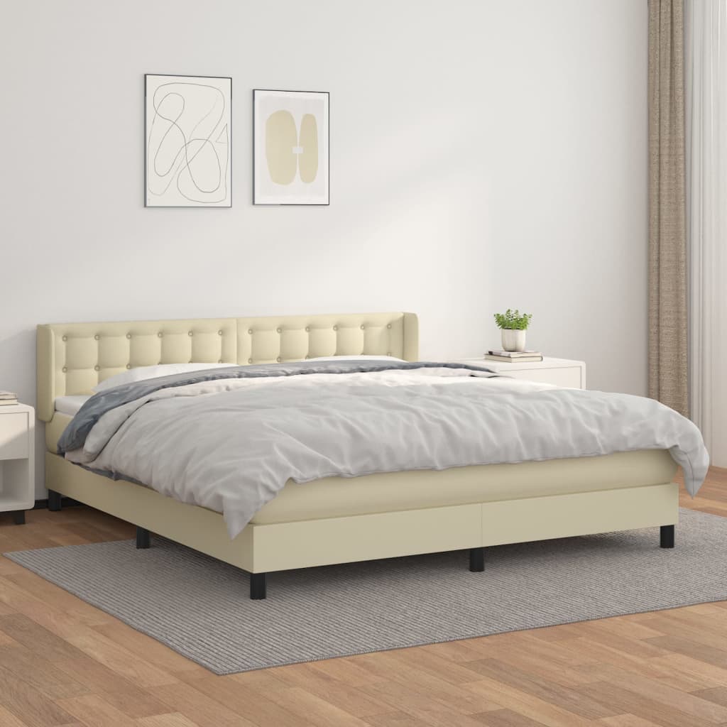Κρεβάτι Boxspring με Στρώμα Κρεμ 180x200 εκ. Συνθετικό Δέρμα - Pakobazaar