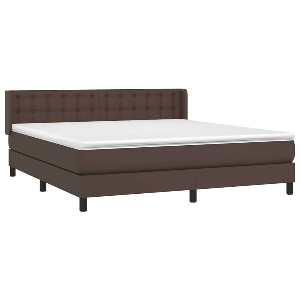 Κρεβάτι Boxspring με Στρώμα Καφέ 180x200 εκ. Συνθετικό Δέρμα