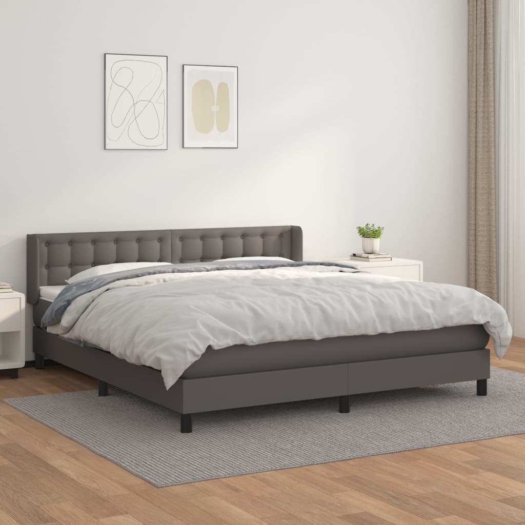 Κρεβάτι Boxspring με Στρώμα Γκρι 180x200 εκ. Συνθετικό Δέρμα