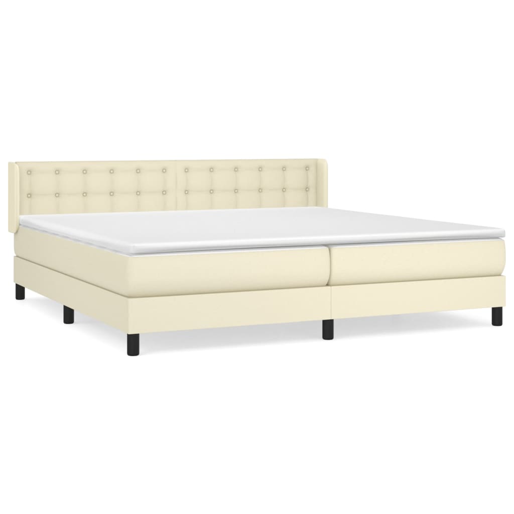 Κρεβάτι Boxspring με Στρώμα Κρεμ 200x200 εκ. Συνθετικό Δέρμα - Pakobazaar