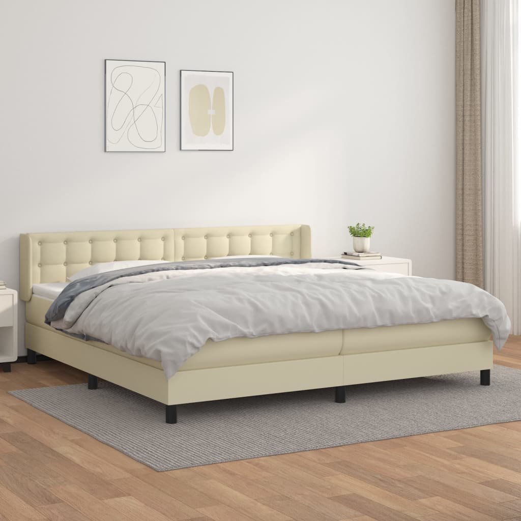 Κρεβάτι Boxspring με Στρώμα Κρεμ 200x200 εκ. Συνθετικό Δέρμα - Pakobazaar