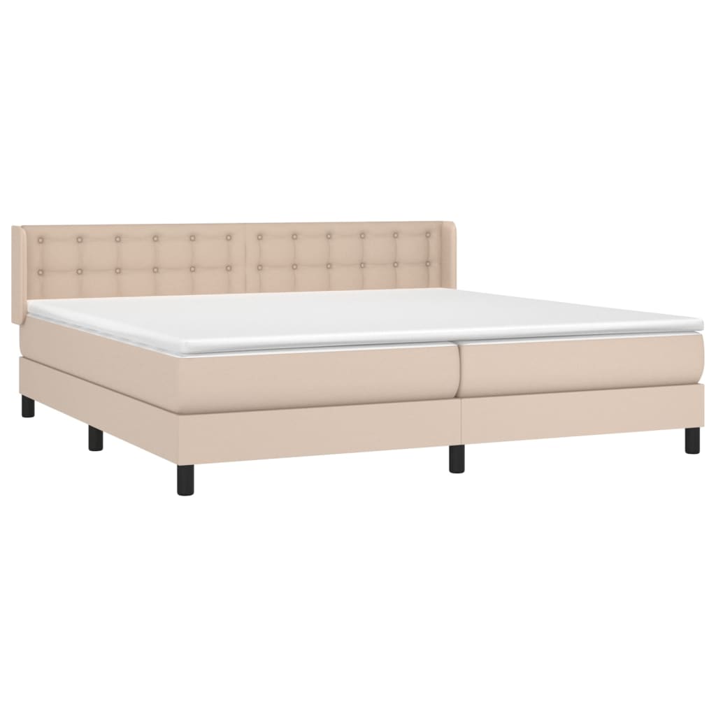 Κρεβάτι Boxspring με Στρώμα Καπουτσίνο 200x200εκ.από Συνθ.Δέρμα - Pakobazaar