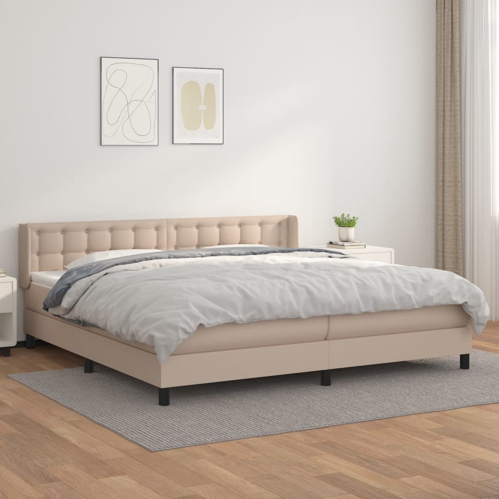 Κρεβάτι Boxspring με Στρώμα Καπουτσίνο 200x200εκ.από Συνθ.Δέρμα - Pakobazaar