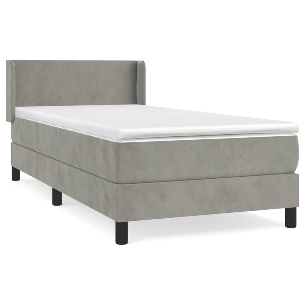 Κρεβάτι Boxspring με Στρώμα Ανοιχτό Γκρι 80x200 εκ. Βελούδινο